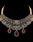 Detachable Multipurpose Cokar Necklace Earrings (Cevigopulu) Set made of Gold, Diamond, and Pearls Rubies