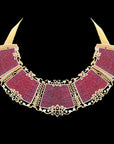 Carved Natural Ruby and Diamond Necklace and Earring Set
