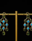 Bridal Diamond Earrings with Natural Peridots and Turquoise