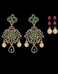 Diamond Earrings with Changeable Natural Emerald/Ruby Gemstone and Changeable Pearl Drops