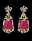Carved Natural Ruby and Diamond Necklace and Earring Set