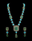 Natural Carved Turquoise, Tanzanite, Opal and Diamond Necklace