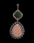 2-in-1 Diamond Necklace and Pendant with Natural Carved Emerald, Morganite and Sapphire With Earring