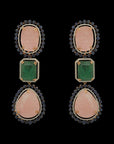2-in-1 Diamond Necklace and Pendant with Natural Carved Emerald, Morganite and Sapphire With Earring