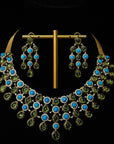 Bridal Diamond Necklace with Natural Peridots and Turquoise With Earring Set