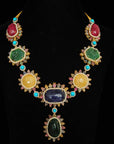 Diamond Necklace with Natural Emeralds/Rubies, Yellow Sapphires, Tanzanite, Turquoise and Pearls With Earring Set
