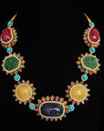 Diamond Necklace with Natural Emeralds/Rubies, Yellow Sapphires, Tanzanite, Turquoise and Pearls With Earring Set