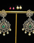 2 In 1 Bridal Diamond Earrings with changeable Natural Emerald/Rubies and Pearl Drops