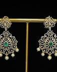 2 In 1 Bridal Diamond Earrings with changeable Natural Emerald/Rubies and Pearl Drops
