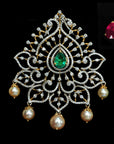 Diamond Pendant with changeable Natural Emeralds/Rubies and Pearl Drops