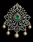 Diamond Pendant with changeable Natural Emeralds/Rubies and Pearl Drops
