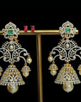 2 In 1 Diamond Earrings with changeable Natural Emeralds/Rubies and Pearl Drops