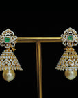 2 In 1 Diamond Earrings with changeable Natural Emeralds/Rubies and Pearl Drops