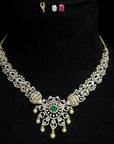 Diamond Necklace with changeable Natural Emeralds/Rubies and Pearl Drops