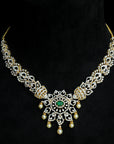 Diamond Necklace with changeable Natural Emeralds/Rubies and Pearl Drops