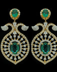 Diamond Earrings with Oval and Pear Shaped Natural Emeralds