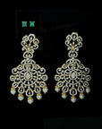 Diamond Earrings with Natural Emeralds and Pearl Drops