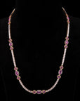 Diamond Necklace with Heart And Marquise shaped Pink Sapphires With Earring