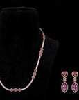 Diamond Necklace with Heart And Marquise shaped Pink Sapphires With Earring