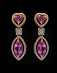 Diamond Necklace with Heart And Marquise shaped Pink Sapphires With Earring