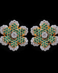 2 In 1 Diamond Studs with Natural Emeralds