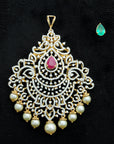 Diamond Pendant With Changeable Natural Emeralds/Rubies And Pearl drops