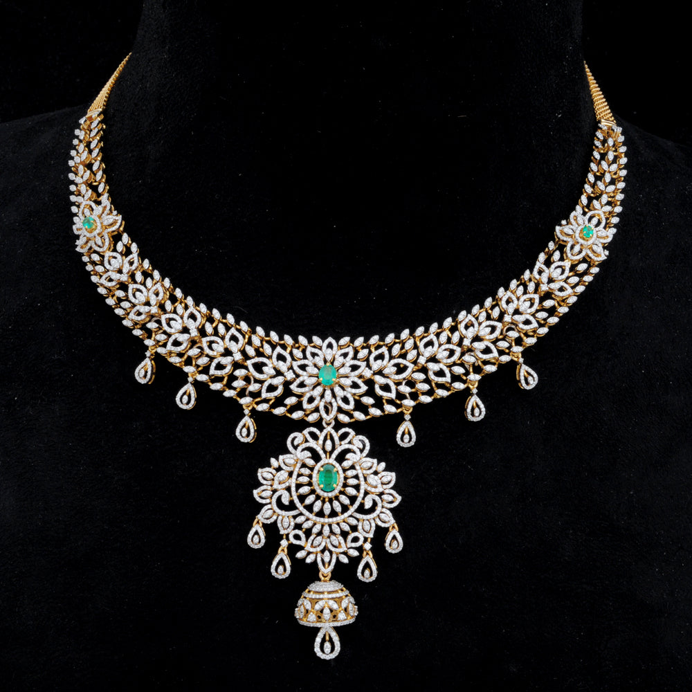 In Diamond Necklace with changeable Natural Emerald/Ruby