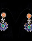 Diamond Earrings With Natural Emeralds, Tanzanite Beads And Corals