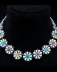 Diamond Necklace Set with Natural Emeralds/Rubies/Purple Sapphires/Yellow Sapphires/Pink Sapphires/Blue Topaz/ Opal Cab/Coral Cab/Turquise Cab/Tanzanite Beads With earring