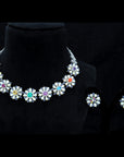 Diamond Necklace Set with Natural Emeralds/Rubies/Purple Sapphires/Yellow Sapphires/Pink Sapphires/Blue Topaz/ Opal Cab/Coral Cab/Turquise Cab/Tanzanite Beads With earring
