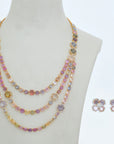 3 In 1 Diamond Necklace With Multi - Color Sapphires With Earring Set