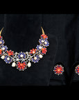 Diamond Necklace With Natural Corals And Tanzanite With Earring Set
