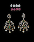 2 In 1 Diamond Earrings with Natural Emeralds/Rubies And Pearl Drops.