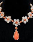 Diamond Necklace With Natural Corals And Blue Sapphire Beads With Earring Set