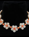 Diamond Necklace With Natural Corals And Blue Sapphire Beads With Earring Set