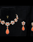 Diamond Necklace With Natural Corals And Blue Sapphire Beads With Earring Set