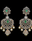 3 In 1 Diamond Earrings With Natural Emeralds/Rubies And Pearls