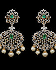 3 In 1 Diamond Earrings With Natural Emeralds/Rubies And Pearls