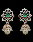 3 In 1 Diamond Earrings With Natural Emeralds/Rubies And Pearls