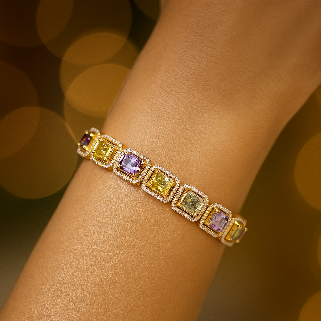 Diamond Bracelt with Multi color Sapphires.