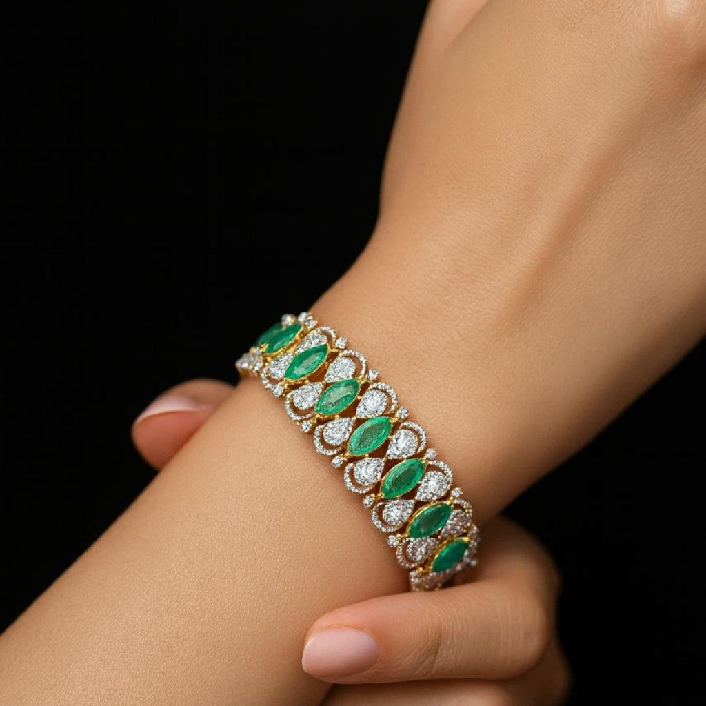 Diamond Bracelet with Natural Emeralds