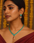 Diamond Necklace with Natural Emeralds, YELLOW TOPAZ,GREEN TOURMALINE With Earring Set