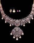 Diamond Necklace With Natural Emeralds/Rubies And Pearls