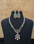 Diamond Necklace with Natural Emeralds/Rubies and Pearls With Earring