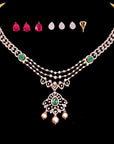 Diamond Necklace with Natural Emeralds/Rubies and Pearls With Earring