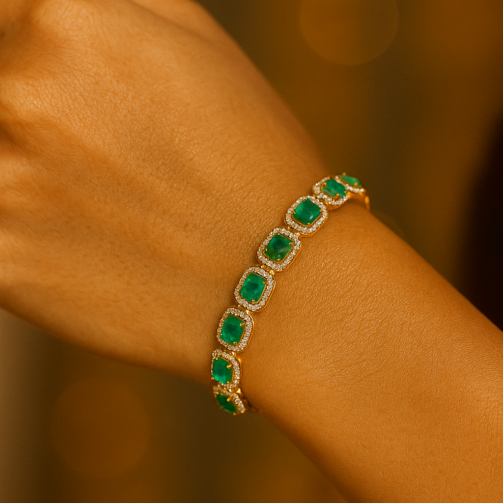 Diamond Bracelet with Natural Emeralds