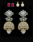 Diamond Jhumkhas with Natural Changable Rubies and Pearl Drops .