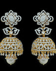 Diamond Jhumkhas with Natural Changable Rubies and Pearl Drops .