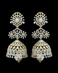 Diamond Jhumkhas with Natural Changable Emeralds and Pearl Drops