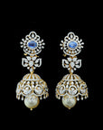 Diamond Jhumkhas with Natural Blue Sapphire and Pearl Drops